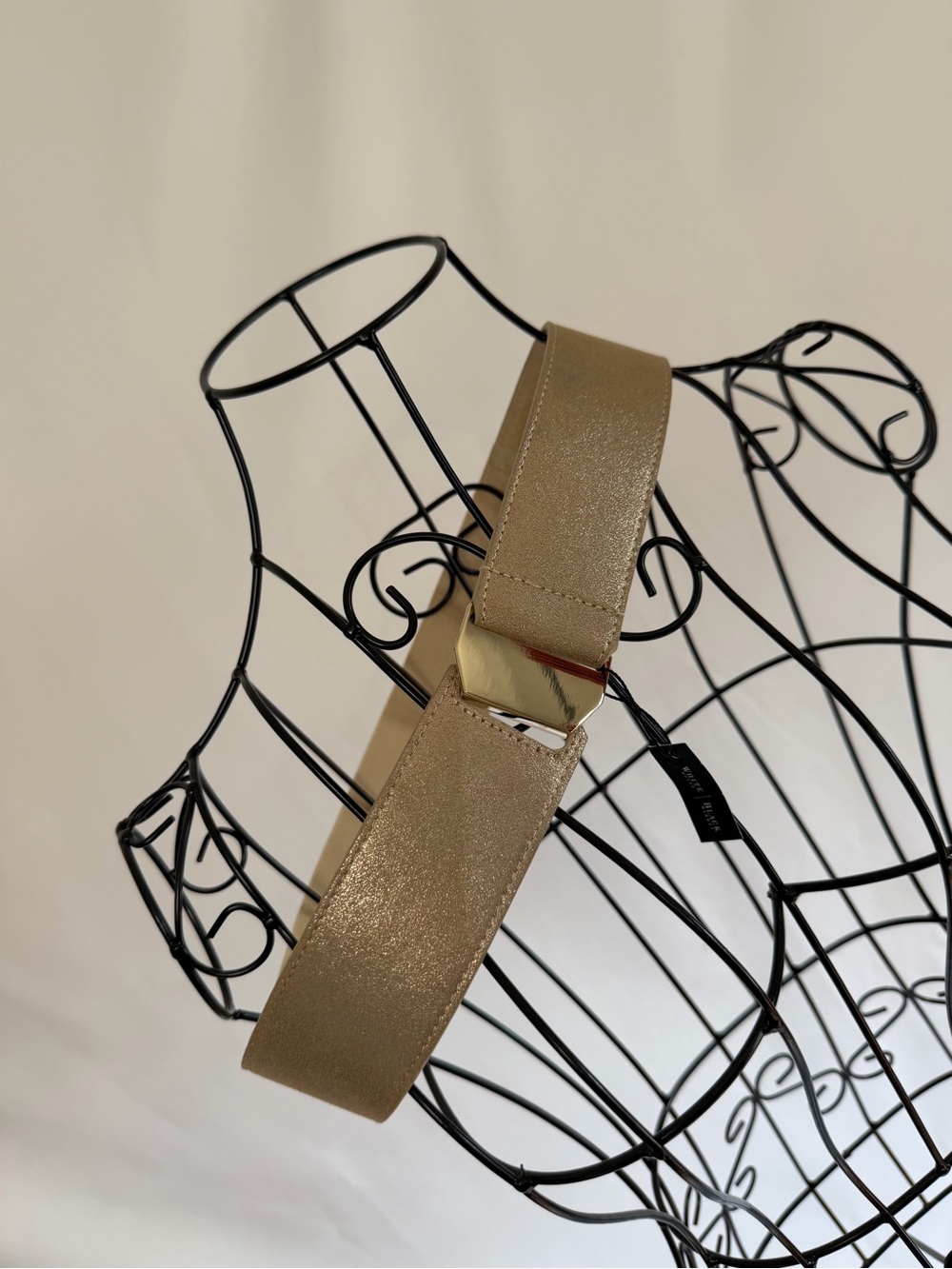 White House Black Market Metallic Taupe Wide Belt with Gold Buckle